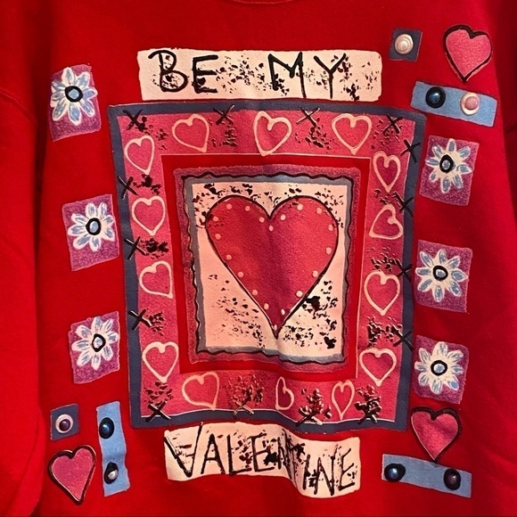 India Ink Hand Painted Valentines Day Heart Sweatshirt Sweater Vintage XL - Picture 2 of 7
